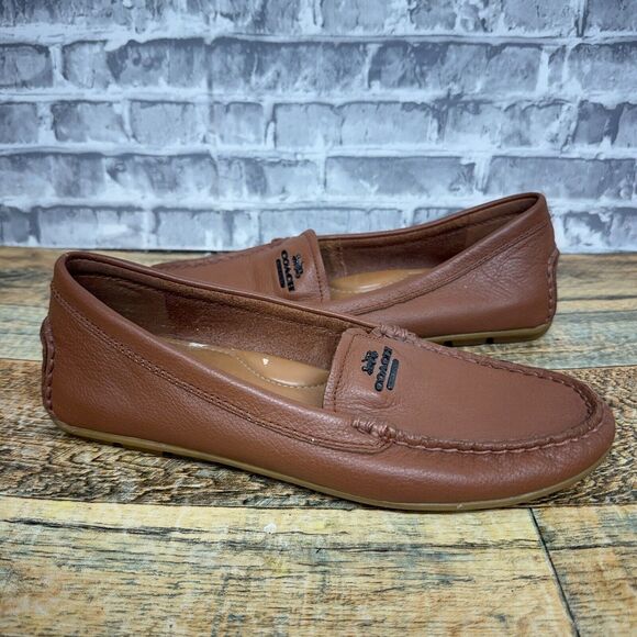 Coach Mary Lock Up Saddle Brown Slip On Driver Loafer A00925 Womens Size 8 B - Picture 2 of 10